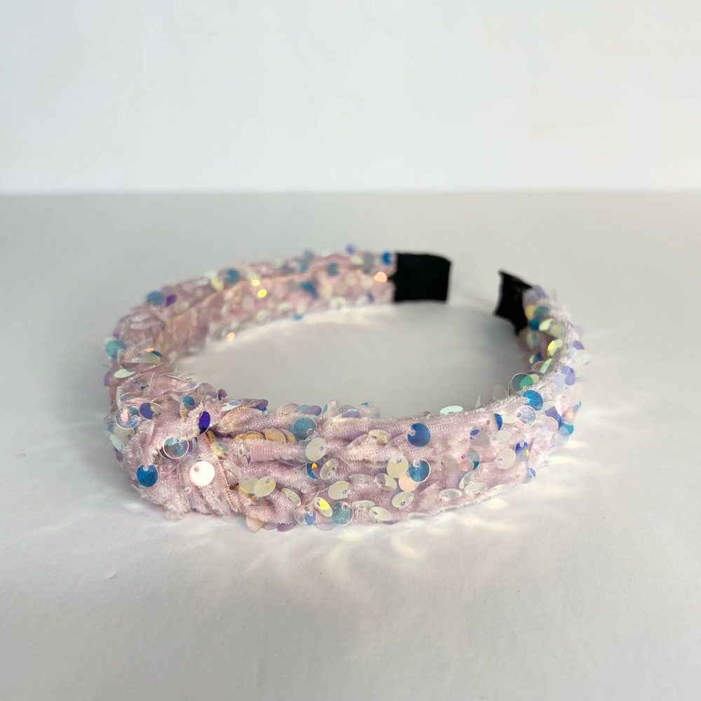 Baby Pink Front Knot Sequin Headband